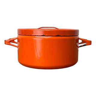 Mid-Century Modern Orange Enamel Pot by Seppo Mallat for Finel, 1960s For Sale