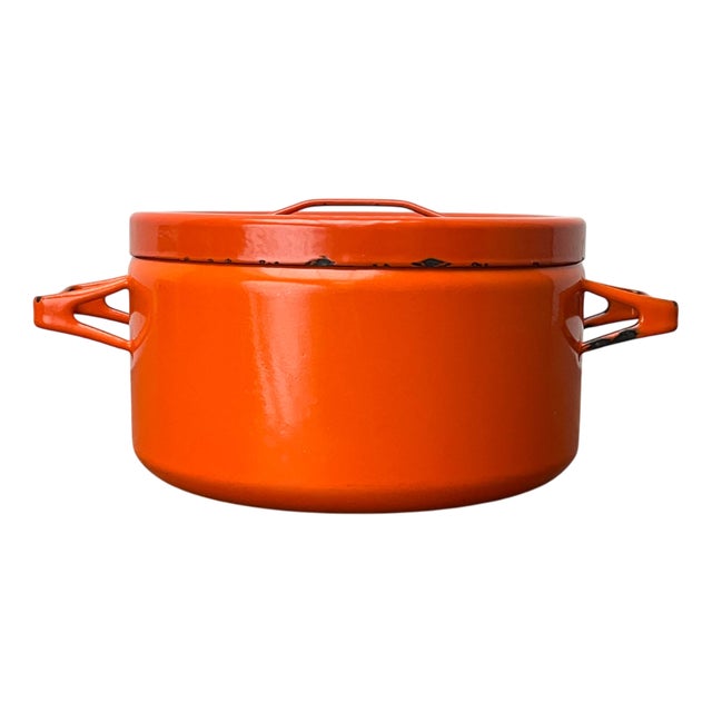 Mid-Century Modern Orange Enamel Pot by Seppo Mallat for Finel, 1960s For Sale
