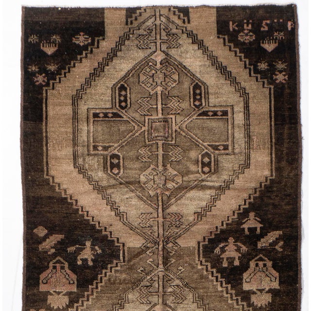 Vintage Circa 1940 Brown Turkish Oushak Hand Knotted Wool Runner 3ft 11in X 15ft 1in For Sale - Image 9 of 18