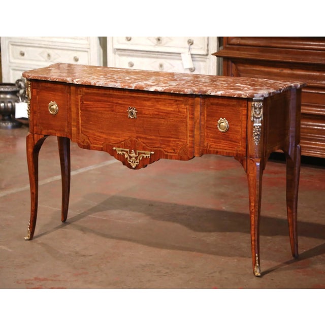 19th Century French Louis XVI Rosewood Marquetry Console With Rouge Marble For Sale - Image 13 of 13