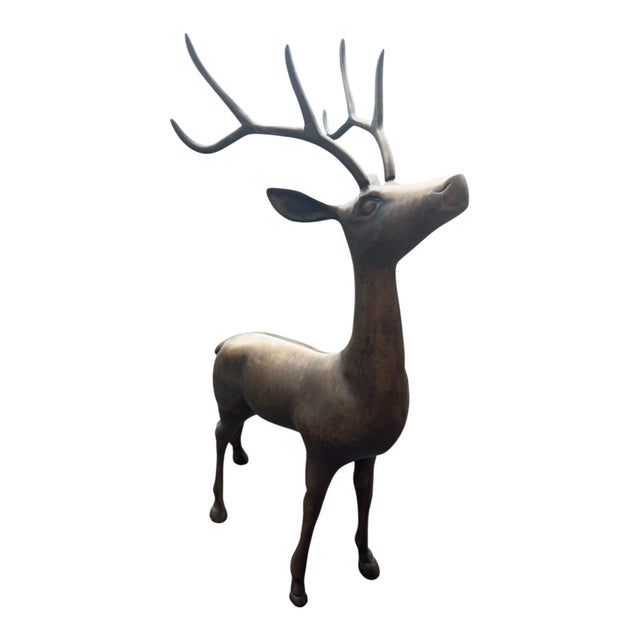 Brass Vintage Heavy Large Brass Deer Stag Sculpture Figurine Mid Century Modern 24” H For Sale - Image 8 of 18