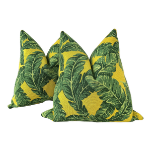 Schumacher Tropical Leaf Épinglé Green/Yellow Down-Filled Pillows - a Pair