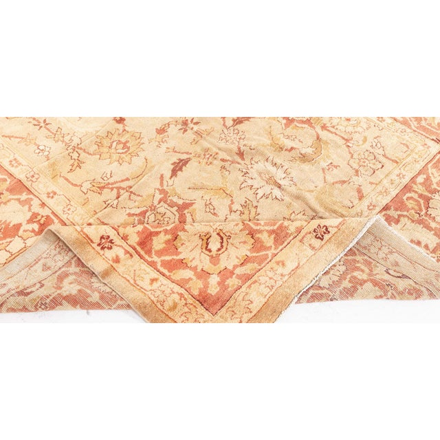 Early 20th Century Vintage Pale Beige Background Botanic Indian Amritsar Carpet For Sale - Image 5 of 8
