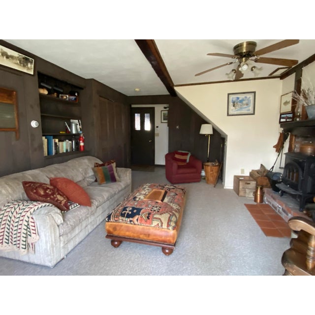 Mid 20th Century Ottoman Upholstered in Antique Kilim and Leather For Sale In Boston - Image 6 of 10
