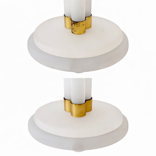 Karl Springer Pair of Sandblasted Lucite Torchieres by Karl Springer From 70's For Sale - Image 4 of 9