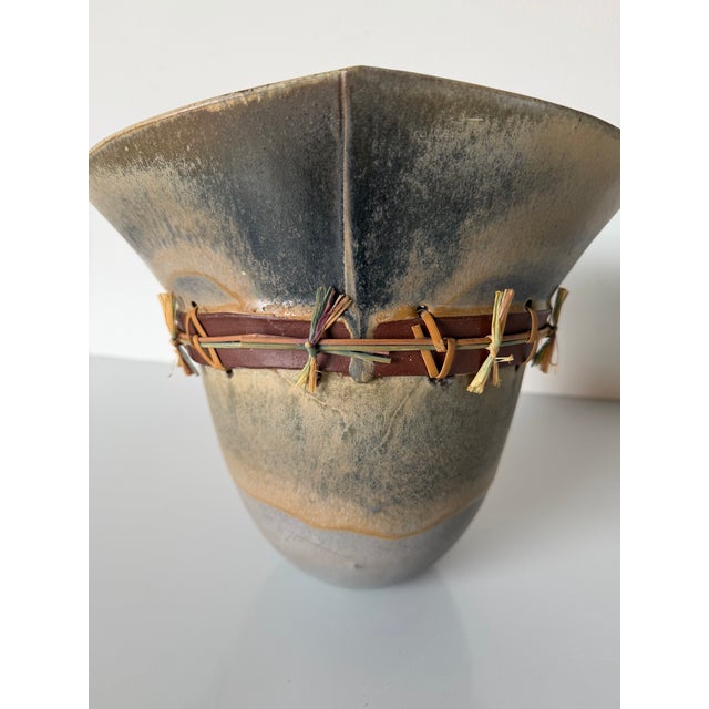 1980s 1980s Vintage Organic Studio Art Ceramic Vase With Natural Fiber Detail For Sale - Image 5 of 12