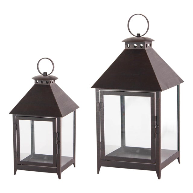 Footed Iron Metal Lantern (Set of 2) For Sale