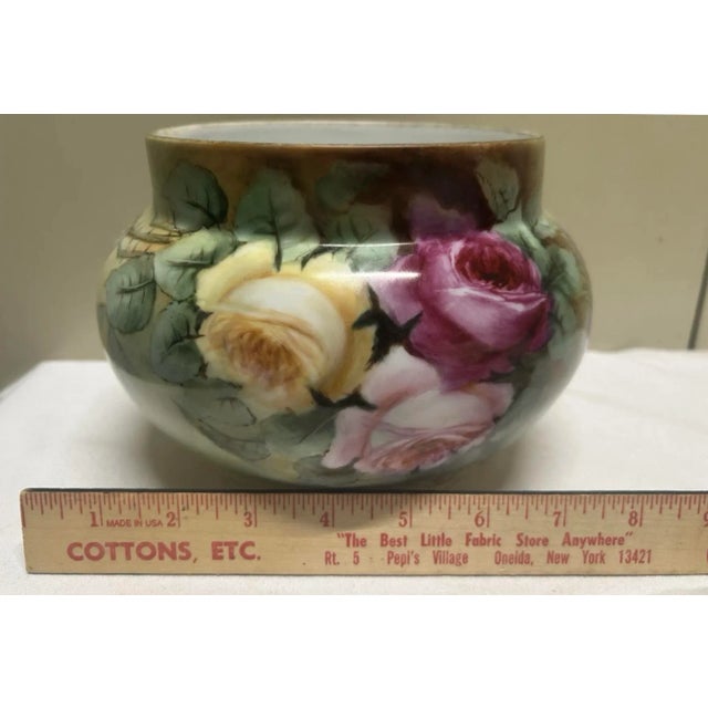 Antique Victorian hand painted jardiniere. C.S. Lewis artist Cabbage Rose Undamaged Item as shown.