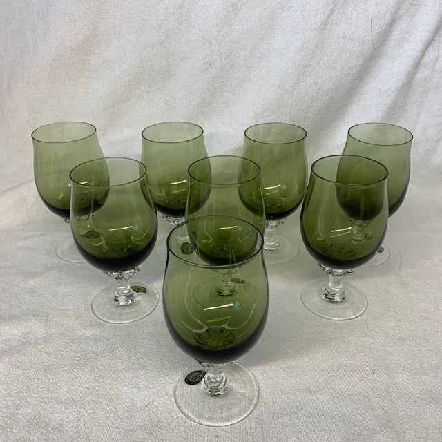 Vintage Sasaki Hand Blown Glass Avocado Green Cocktail Glasses & Decanter, Stirrers - Set of 11 For Sale - Image 4 of 9