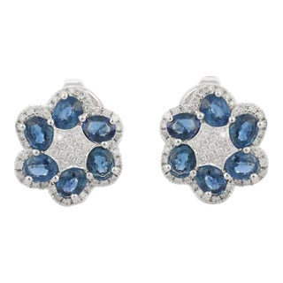 Diamond Sapphire Floral Stud Earrings - 2 Pieces For Sale