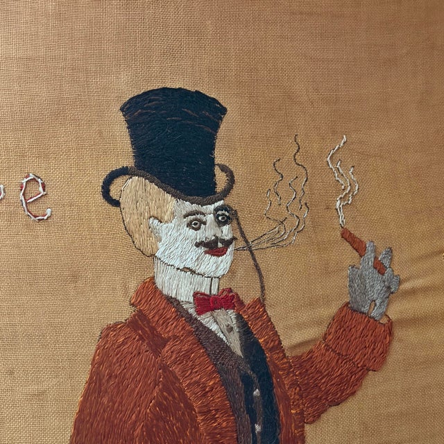 'Smoke Here, Not Hereafter, ' a 19th Century English Embroidered Textile For Sale - Image 4 of 11