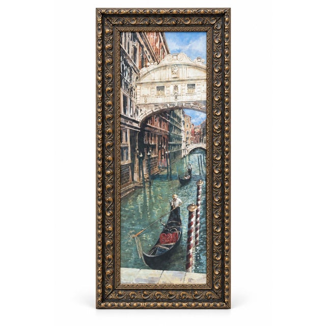 Late 20th Century Pair of Tall Venetian Canal Prints in Onyx Black and Hand-Gilded Frames For Sale In Los Angeles - Image 6 of 7