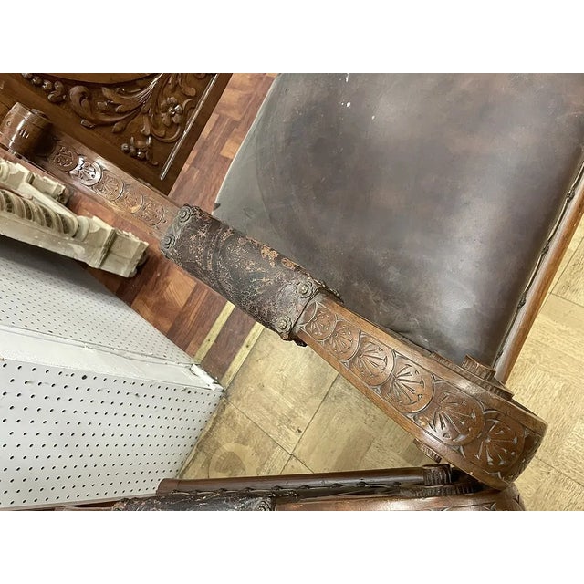 Animal Skin Late 19th Century Large Pair of French Calver Dining Armchairs Leather Fabric For Sale - Image 7 of 16