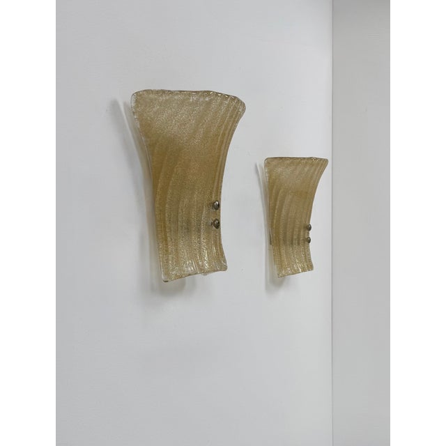 Vintage Wall Sconces in Pressed Molded Murano Glass, Italy, 1980, Set of 2 For Sale - Image 4 of 9
