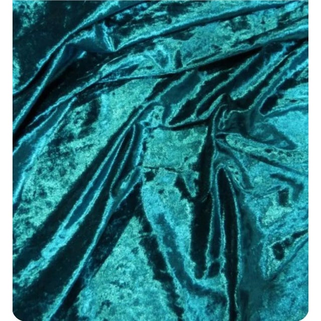 1990s Low Slung Style Sectional Tapered Legs Aqua Green Crushed Velvet Upholstery - Set of 2 For Sale - Image 11 of 12