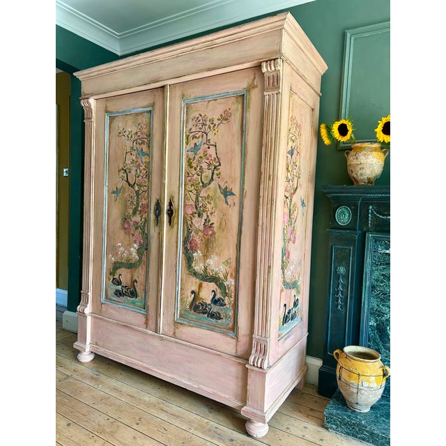 Vintage Painted Pine Wardrobe with Chinoiserie, 1920s For Sale - Image 8 of 13