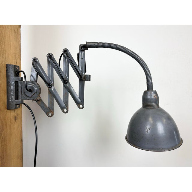 Grey Industrial Scissor Wall Lamp from Elektroinstala, 1960s For Sale - Image 12 of 14