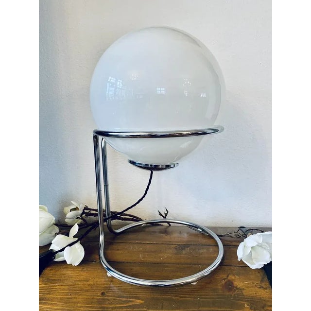Vintage Space Age Table Lamp with Chrome Frame and Pickled Glass Ball, 1960s For Sale - Image 10 of 18
