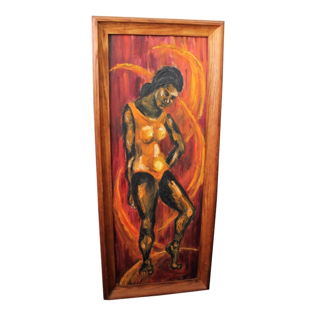 Mid-Century Modern Abstract C. Dengler Vintage Oil Painting of Woman For Sale