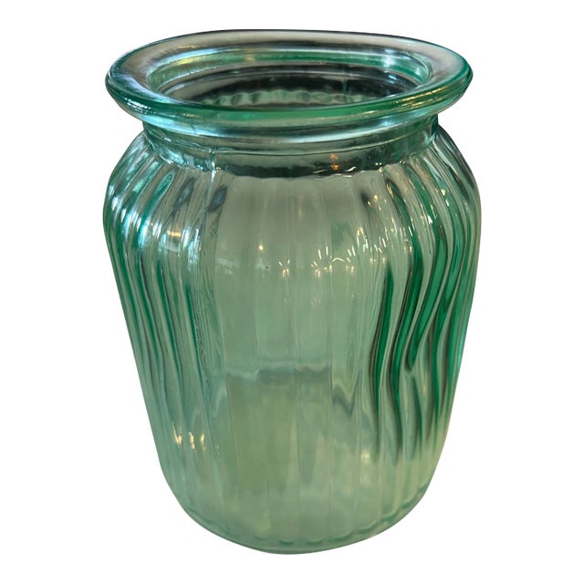 Mid Century Green Ribbed and Dimple Jar For Sale