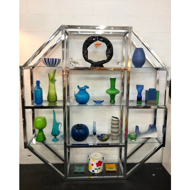 Mid-Century Modern Postmod Chrome & Glass Octagonal Etagere For Sale - Image 3 of 5