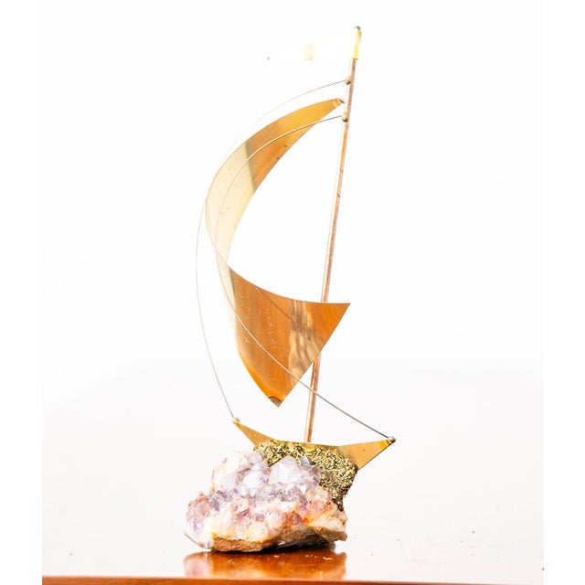 Mid Century Modern Original Art Boat Sculpture Stone Geode Sailboat Vintage MCM For Sale - Image 12 of 12