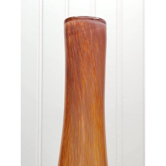 Large Mid-Century Modern Hand-Blown Art Glass Vase Amber, Cream & Aubergine Rim 16” For Sale - Image 10 of 12