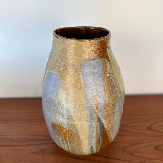 Tan Studio Made Glazed Ceramic Vessel Signed For Sale - Image 8 of 10