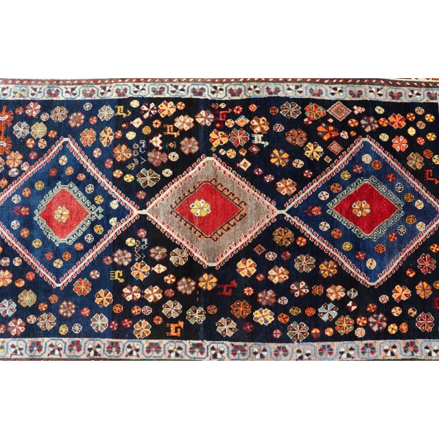 Vintage Persian Tribal Shiraz With Medallion Design on Dark Background 5'3 X 8'4 For Sale - Image 9 of 12