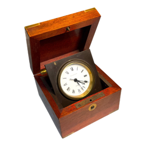 A Tiffany & Co. Swiss Brass Mounted Mahogany Cased Desk Timepiece