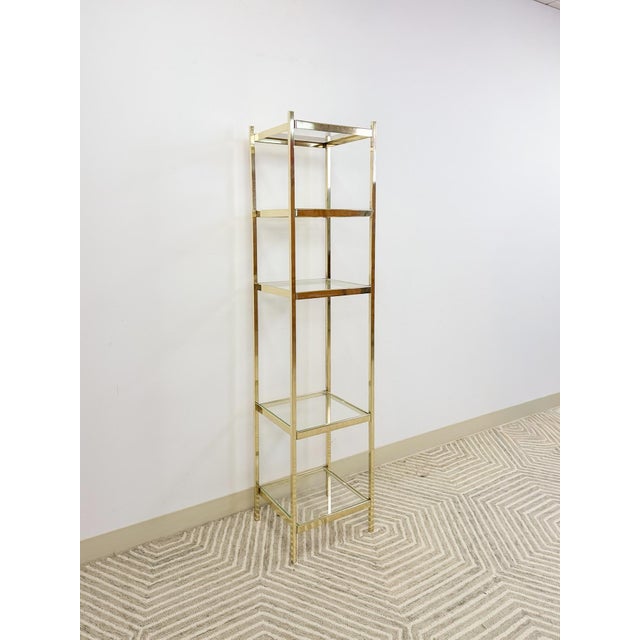 Mid-Century Modern Brass Glass 5-Tier Shelf Vintage Hollywood Regency MCM Chrome 59" Tall For Sale - Image 3 of 9