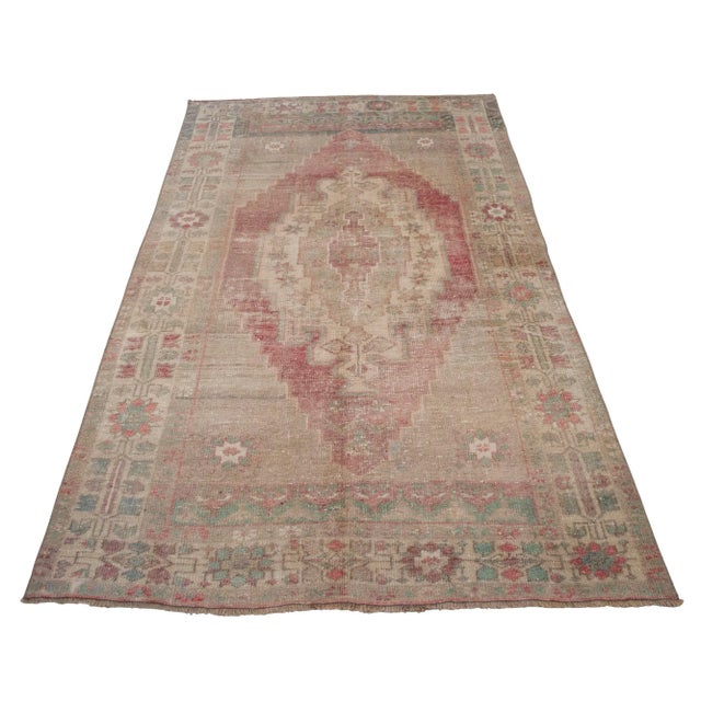 1960s Distressed Turkish Rug Hand Knotted Vintage Low Pile Muted Color Anatolian Area Rug - 3′9″ × 6′8″ For Sale - Image 5 of 10
