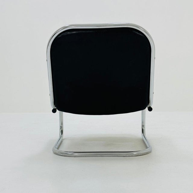 Mid-Century Bauhaus Tubular Lounge Chair in Black Leather, 1980s For Sale - Image 6 of 11
