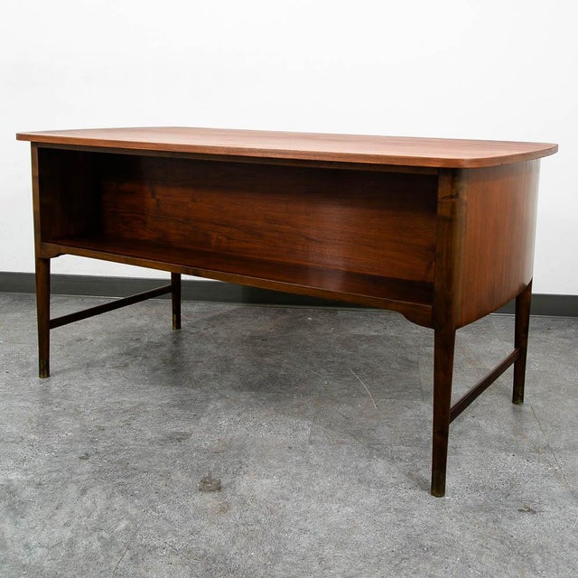 1960s Mid Century Danish Modern Desk Executive Walnut 6 Drawer Locking Cabinet Wood For Sale - Image 5 of 10