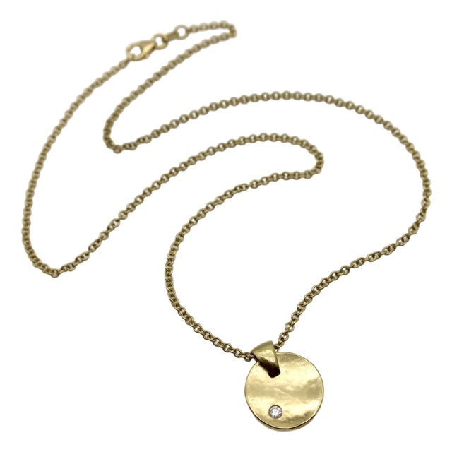 1990s 18k Gold and Diamond Tony Malmed Hand-Hammered Zen Necklace For Sale
