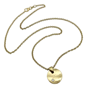 1990s 18k Gold and Diamond Tony Malmed Hand-Hammered Zen Necklace