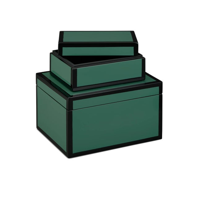 Wood Currey & Company Green Lacquer Box Set of 2 For Sale - Image 7 of 7