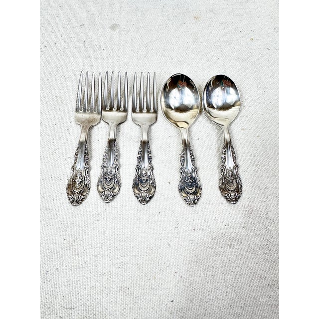 Silver Vintage Wallace Sterling Silver Baby Fork and Spoon- Set of 5 For Sale - Image 8 of 8