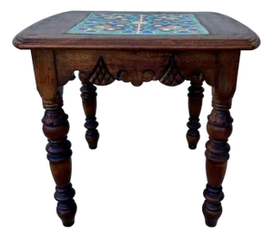 1930s Catalina Tile‑Inset Side Table, 4 Tile No. 255 — Spanish Revival / Mission Style