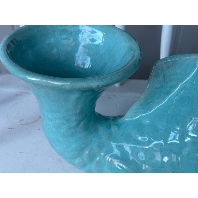 Turquoise Glazed Pottery Koi Fish Planter Gladding, McBean For Sale - Image 9 of 11