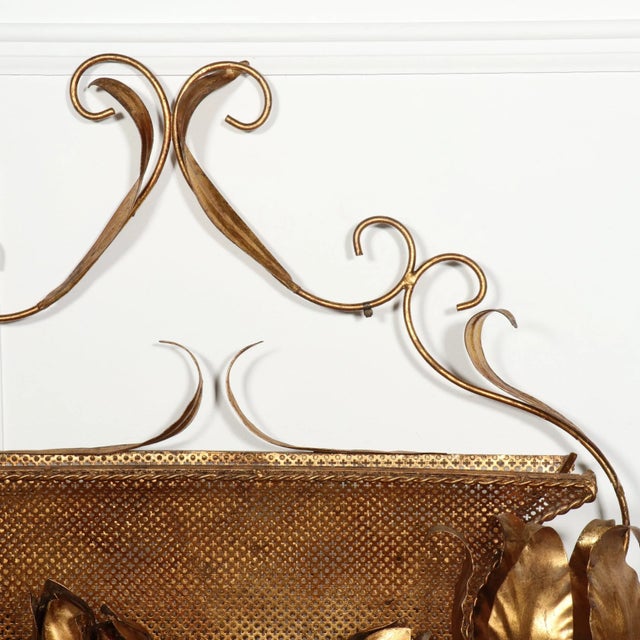 Italian gilded lighted wall cachepot jardinière with floral details and pierced basket. Marked Made in Italy. Wonderful...