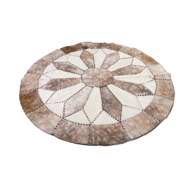 Round Cowhide Patchwork Area Rug 5'9" x 5'9" Chairish