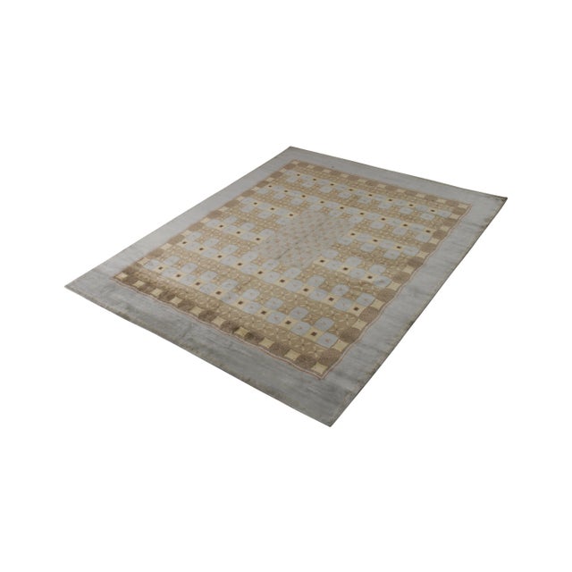 Art Deco Rug & Kilim’s Handmade European Style Deco Rug in Blue and Beige Brown For Sale - Image 3 of 6