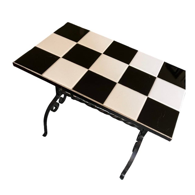 Mid-Century Modern 1960s Mid-Century Modern Black and White Mosaic Tile Side Table For Sale - Image 3 of 8
