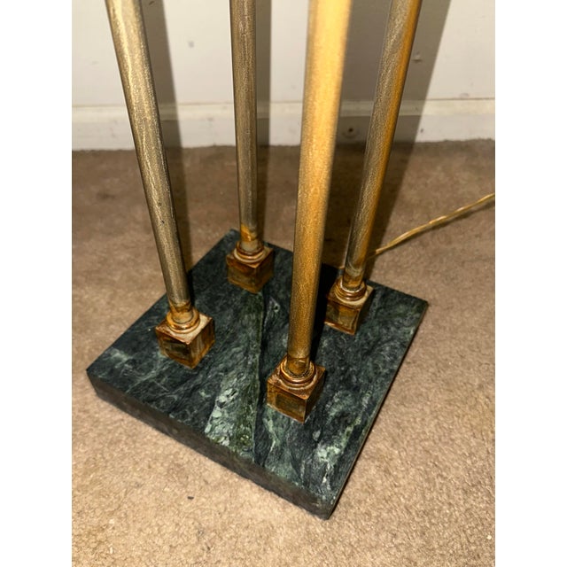Mid 20th Century Hollywood Regency 4-Column Brass & Green Marble Floor Lamp For Sale In Philadelphia - Image 6 of 10