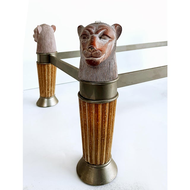 1980s 1980s Italian Regency Glass Top Panther Head Cocktail Table For Sale - Image 5 of 6