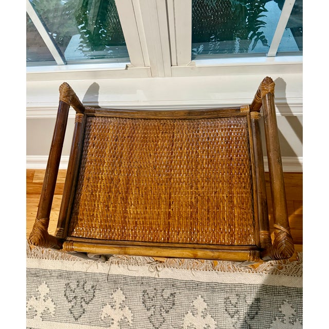 Woven Rattan & Bamboo Accent Bench For Sale - Image 4 of 5