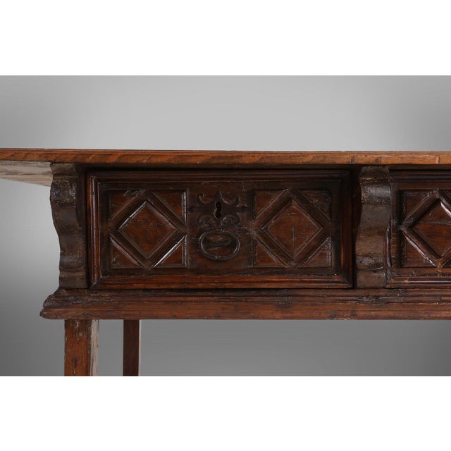 Antique Spanish Console Table in Carved Oak with Drawers, 1700s For Sale - Image 6 of 18