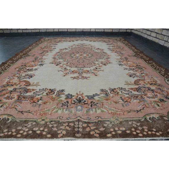 1960s Vintage Turkish Oushak Hand-Knotted Rug - 6′9″ × 9′10″ For Sale - Image 6 of 10