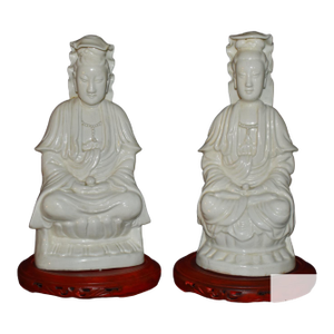 Pair Antique Chinese Blanc De Chine Porcelain Guanyin Statues Dehua Figures